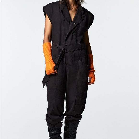 NEW $119 Zara Cotton Linen Blend Utility Jumpsuit with Belt Large FW21 4043/272 - Picture 2 of 15